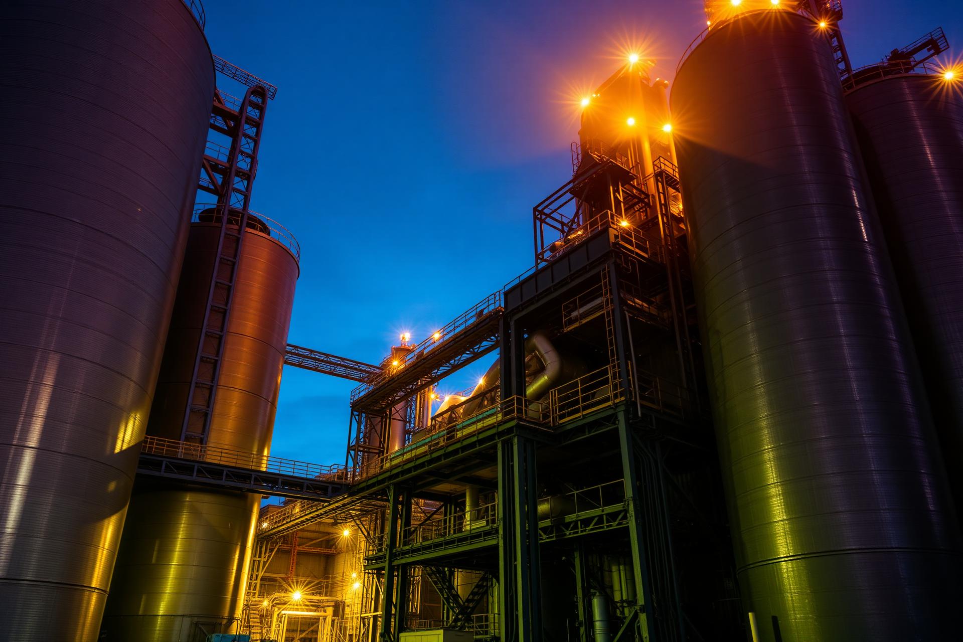 Industrial electromechanical facility at dusk